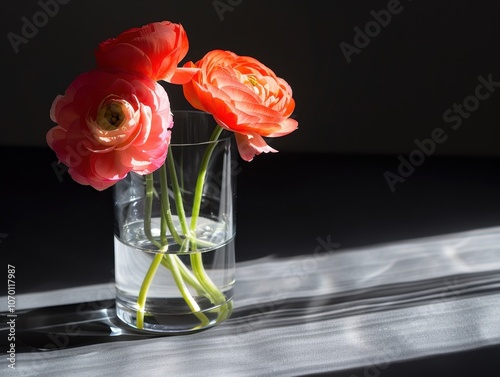Minimalist Still Life of Ranunculus in Glass Cylinder