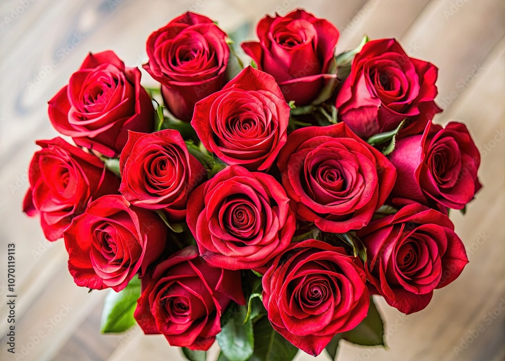 Obraz premium Red Rose Bouquet, High Depth of Field, Above View, Isolated