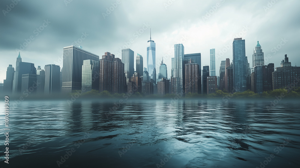 Fototapeta premium Miasto całkowicie zanurzone w wodzie, co ilustruje urbanistyczną wrażliwość na zmiany klimatyczne.