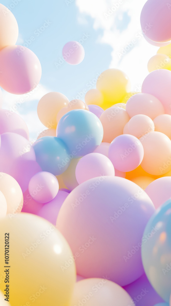 Aesthetic pastel background of soft floating spheres. Purple, yellow, blue colours. Copy space. Generative AI Aesthetic pastel background of soft floating spheres. Purple, yellow, blue colours. Copy space. Generative AI