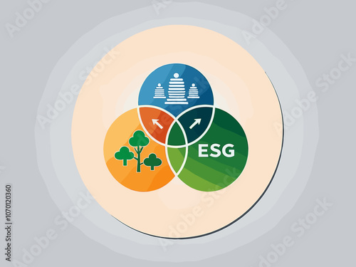 ESG concept icon for business and organization, Environment, Social, Governance and sustainability development concept with venn diagram, vector illustration