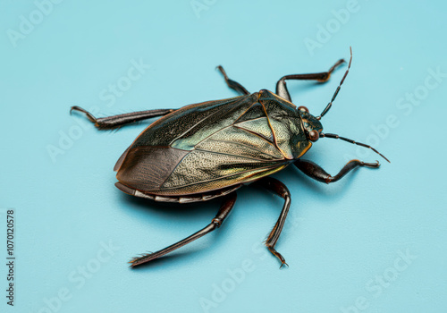 A giant water bug, Lethocerus Indicus Lep or Belostoma Indica Vitalis on blue background photo