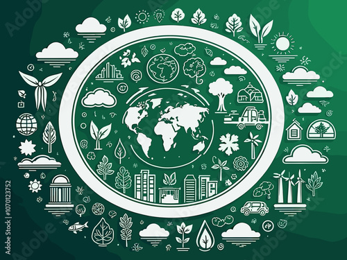 World environment and sustainable development concept with ecology icons in doodle circle, vector environment, eco friendly, green technology and ecology symbols. isolated vector in flat style