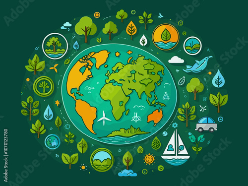 World environment and sustainable development concept with ecology icons in doodle circle, vector environment, eco friendly, green technology and ecology symbols. isolated vector in flat style