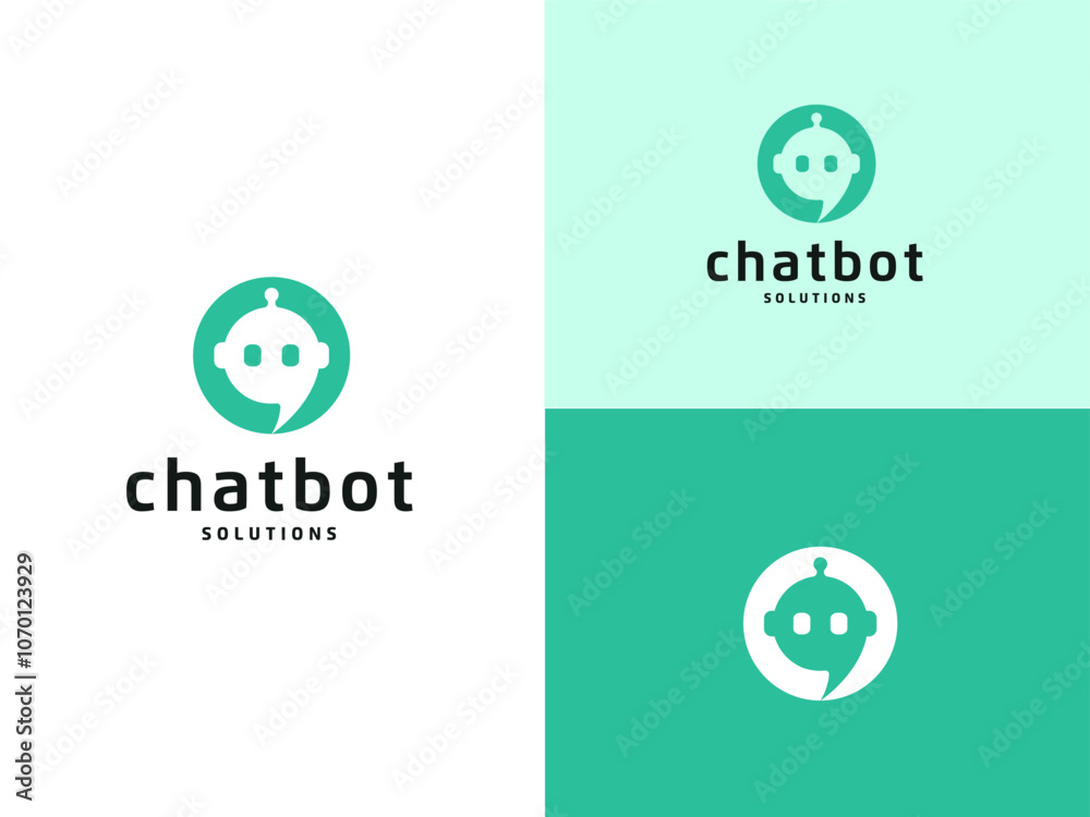 Chat bot with Robot head with speech bubble logo design Chat bot with Robot head with speech bubble logo design