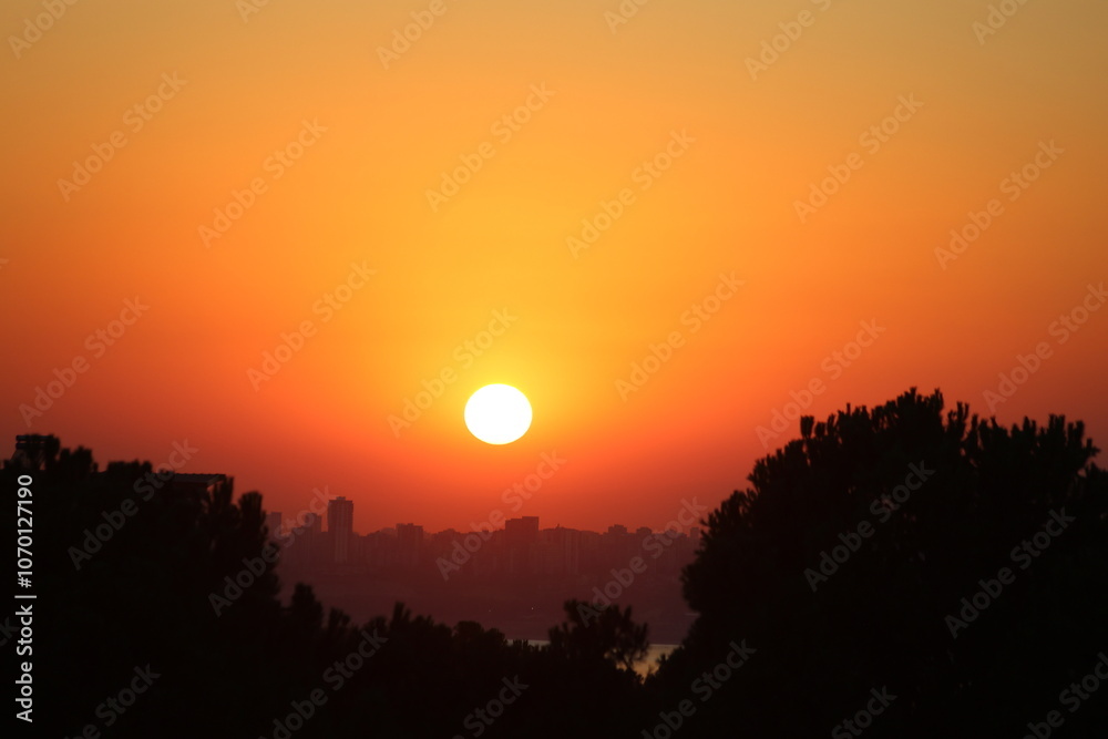 red sunset over the city