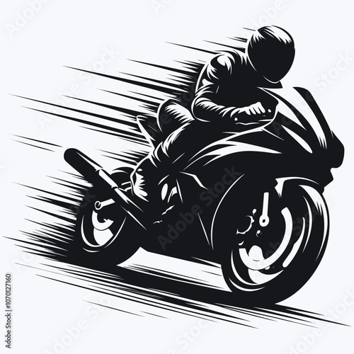 High-Speed Racing Motorcycle Rider Illustration in Dynamic Motion 
 