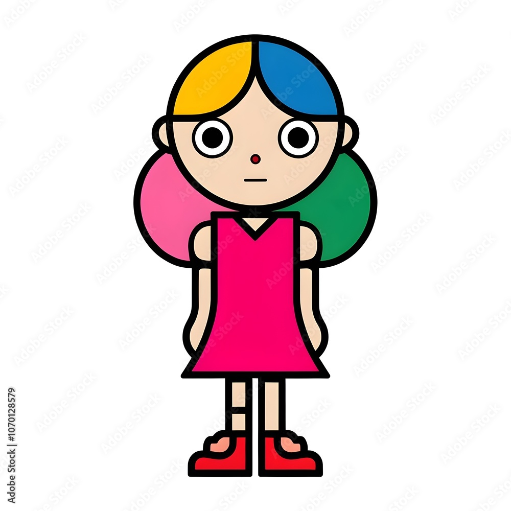 cartoon illustration of a girl with bright colors and simple shapes. cartoon illustration of a girl with bright colors and simple shapes.