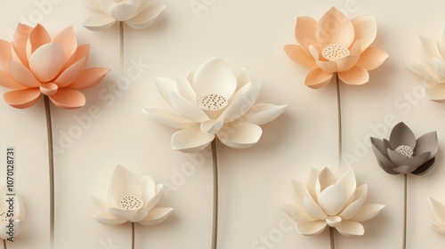Wallpaper Mural Minimalist lotus flower shapes in soft colors and geometric pattern Torontodigital.ca