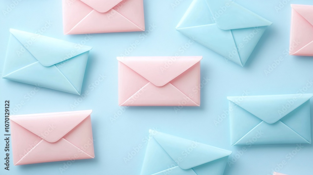 Colorful Envelopes on Soft Blue Background Colorful Envelopes on Soft Blue Background