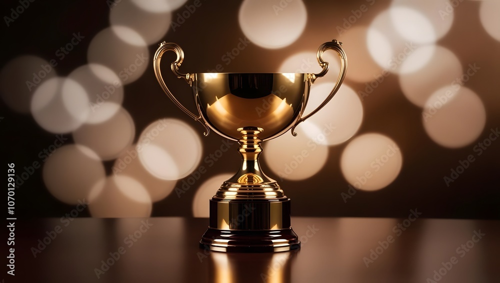 A shiny golden trophy stands on a wooden surface, surrounded by soft bokeh lights, symbolizing achievement and celebration. A shiny golden trophy stands on a wooden surface, surrounded by soft bokeh lights, symbolizing achievement and celebration.