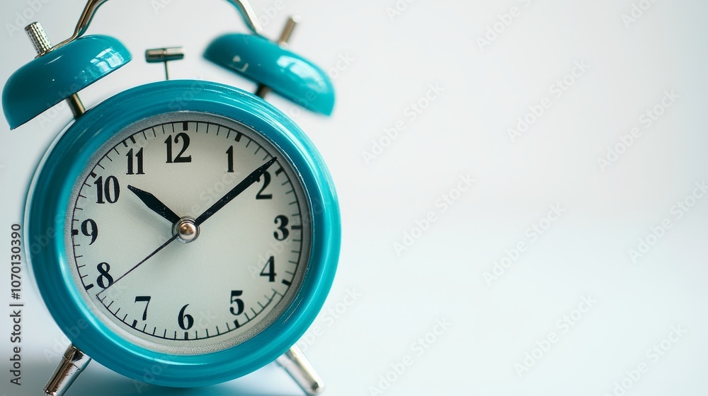 Blue retro pointer alarm clock on a white background, close up Blue retro pointer alarm clock on a white background, close up