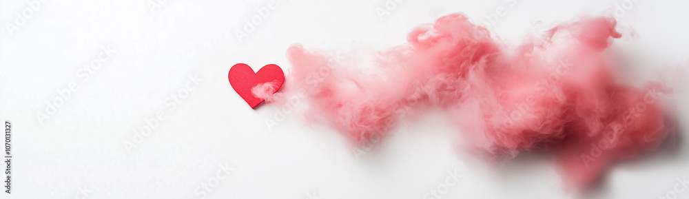 Fototapeta premium Romantic heart concept dreamy cloud cotton pink soft white abstract love emotion valentine background banner pastel gentle airy feminine blank copy space mock up wallpaper dreamy smoke fluffy vapour