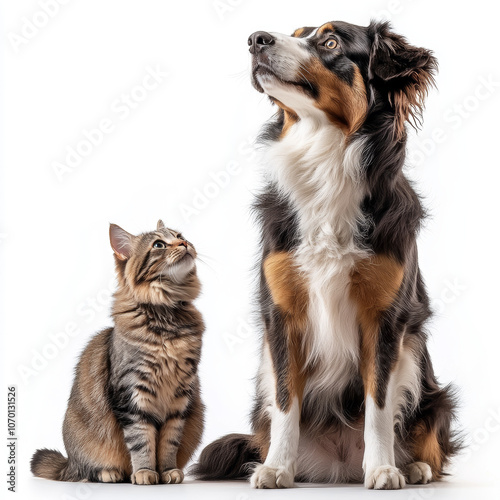 Colored image of a cat and a dog on an isolated white background