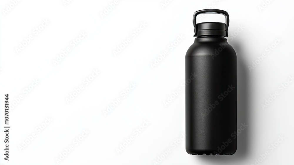 Sleek modern stainless steel water bottle with matte black finish captured in a luxurious studio setting Sleek modern stainless steel water bottle with matte black finish captured in a luxurious studio setting