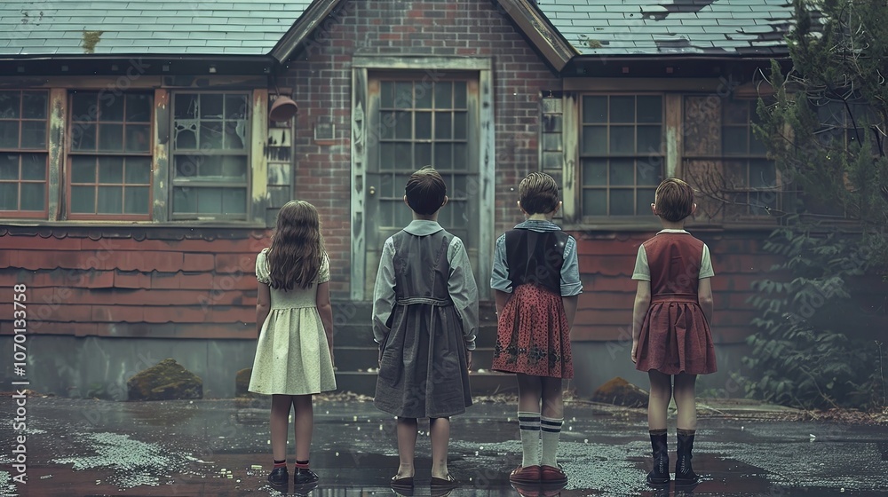 Fototapeta premium Children standing in front of school