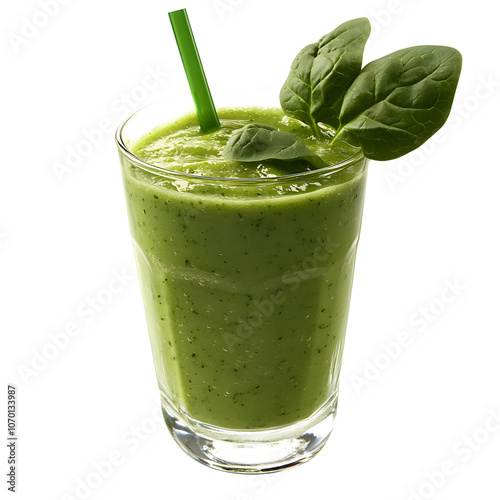 Fresh green smoothie with spinach isolated on white background. 