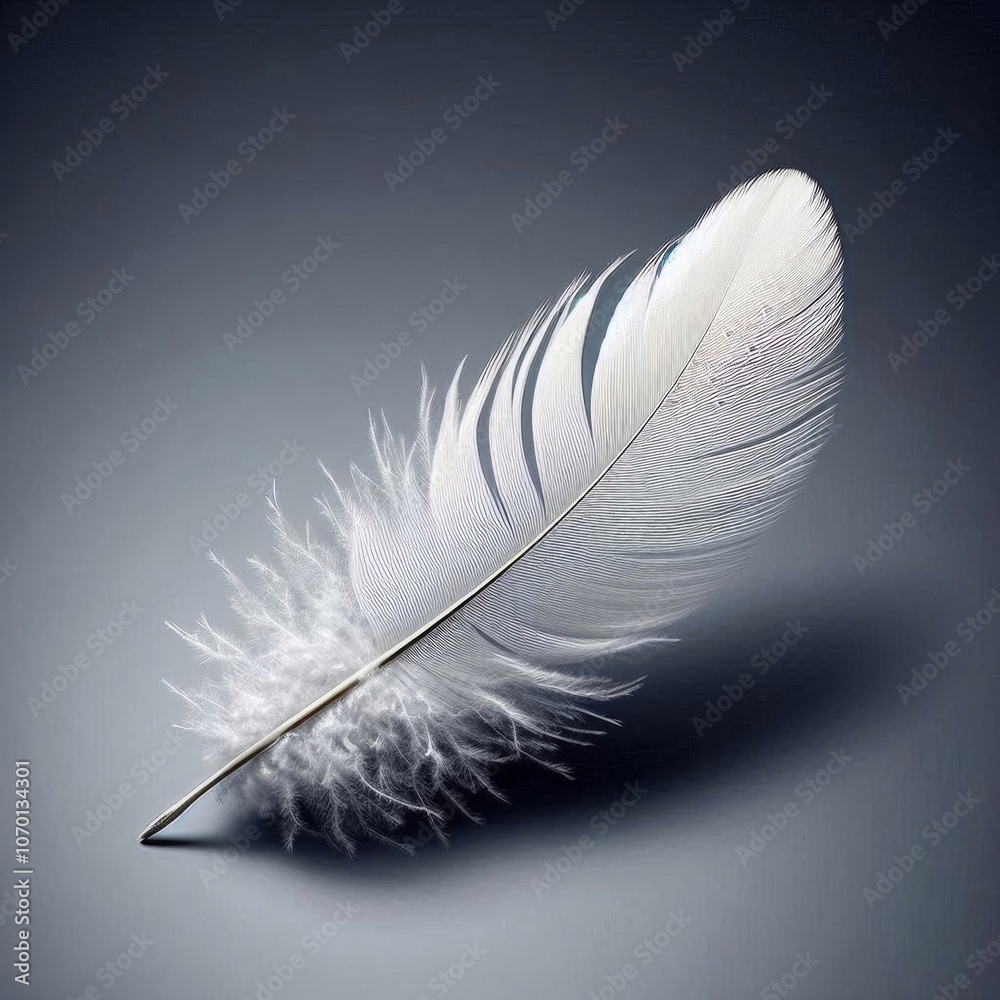 A solitary white feather against a gray backdrop, devoid of any additional elements. AI generated. A solitary white feather against a gray backdrop, devoid of any additional elements. AI generated.