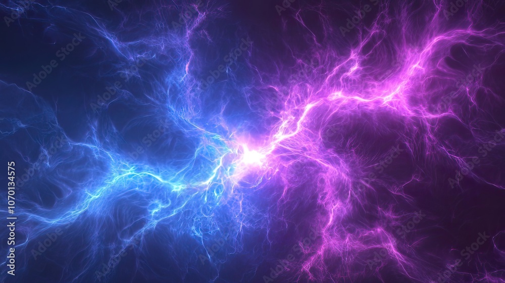 Abstract blue and purple energy clashing in the dark. Abstract blue and purple energy clashing in the dark.