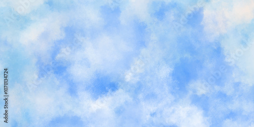 Blue sky with white clouds Abstract nature background of romantic summer. Sunny sky blue light watercolor aquarelle painting brush effect. Fantastic fuzzy and puffy blue sky for design.	
