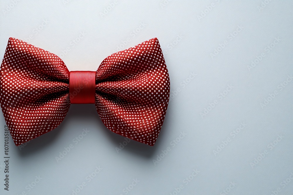 Stylish red silk bow tie in a photorealistic flat lay, perfect for winter season events, holiday parties, and elegant gatherings, featuring ample space for text. Stylish red silk bow tie in a photorealistic flat lay, perfect for winter season events, holiday parties, and elegant gatherings, featuring ample space for text.