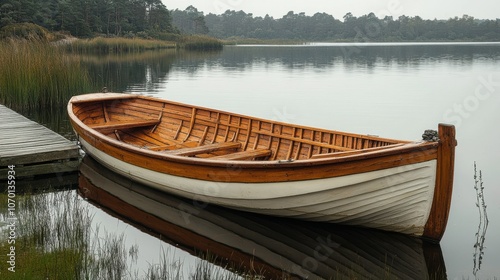 Serene Wooden Boat Moored by Calm Waters