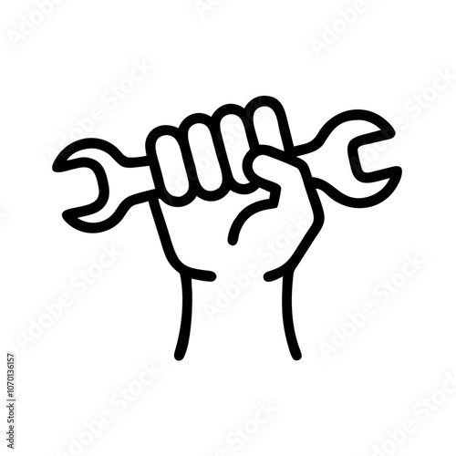 Hand holding a wrench icon representing tools and craftsmanship in repair work 