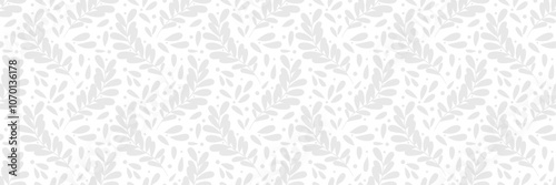 Elegant white leaf banner, vector background, seamless repeating pattern, horizontal cover design