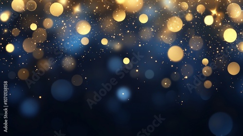 Navy Blue and Gold Bokeh Elegance, a shimmering backdrop of vibrant colors creating a warm, festive atmosphere ideal for seasonal promotions and celebrations