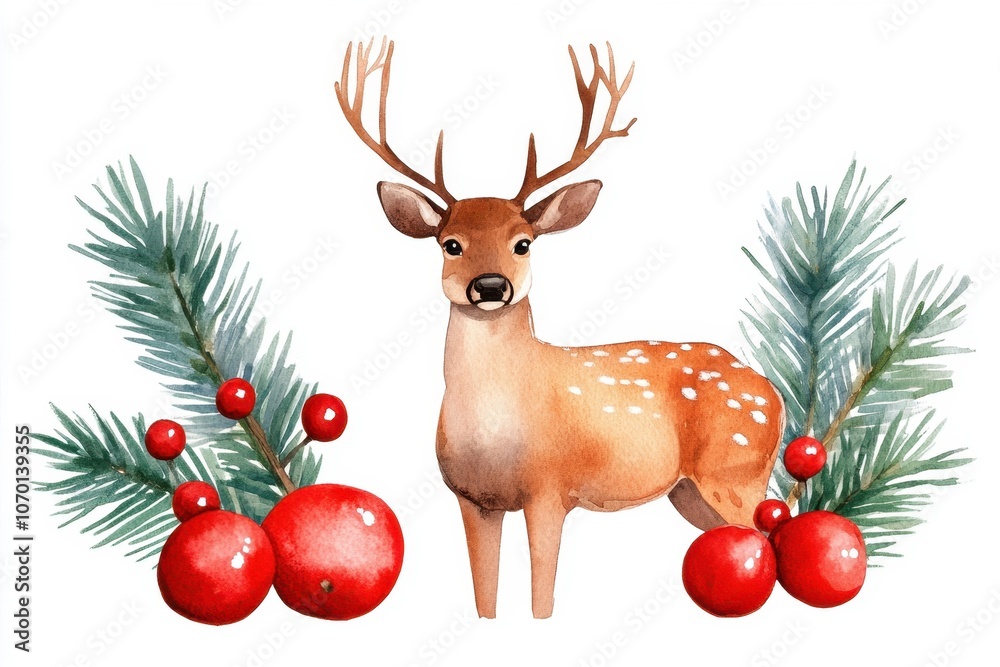 Charming Woodland Scene with Deer and Pine Details Charming Woodland Scene with Deer and Pine Details