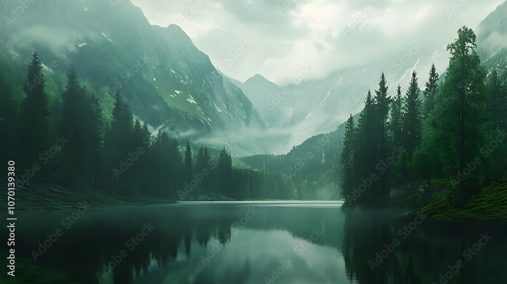 Naklejka premium Misty Mountain Lake