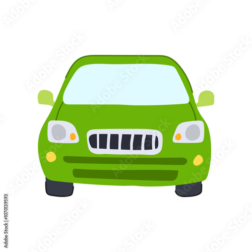 headlights car front cartoon. hood emblem, fender foglights, badge airbag headlights car front sign. isolated symbol vector illustration