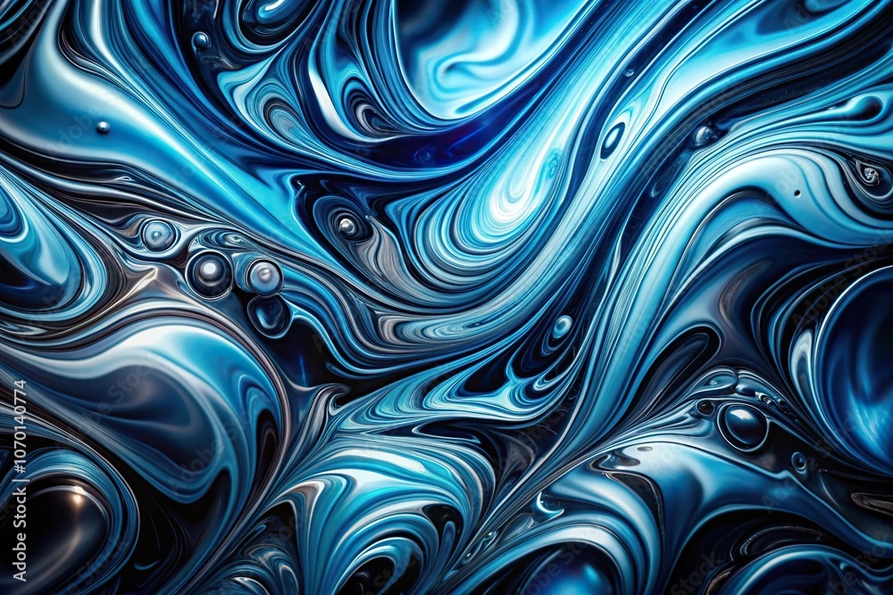Abstract liquid stains with chrome highlights in black and blue colors Abstract liquid stains with chrome highlights in black and blue colors