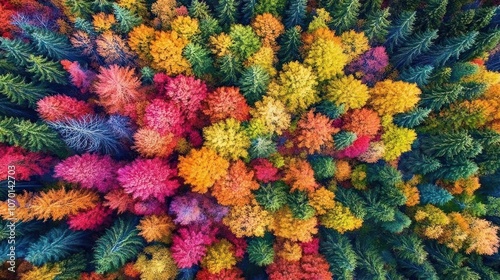 Aerial View of a Forest with Vivid Autumn Foliage