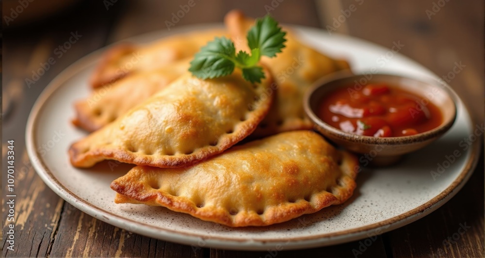 Golden empanadas with dipping sauce Golden empanadas with dipping sauce
