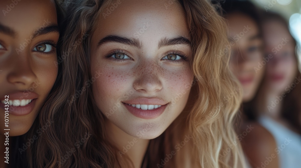 A group of women stands together, each with a soft smile that reflects empathy and the strength of their friendship. A group of women stands together, each with a soft smile that reflects empathy and the strength of their friendship.