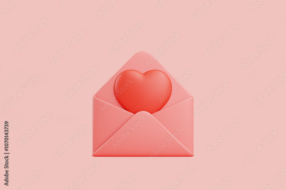Pink envelope containing a red heart, symbolizing love, affection, or romantic communication on a soft pink background. 3D render illustration Pink envelope containing a red heart, symbolizing love, affection, or romantic communication on a soft pink background. 3D render illustration
