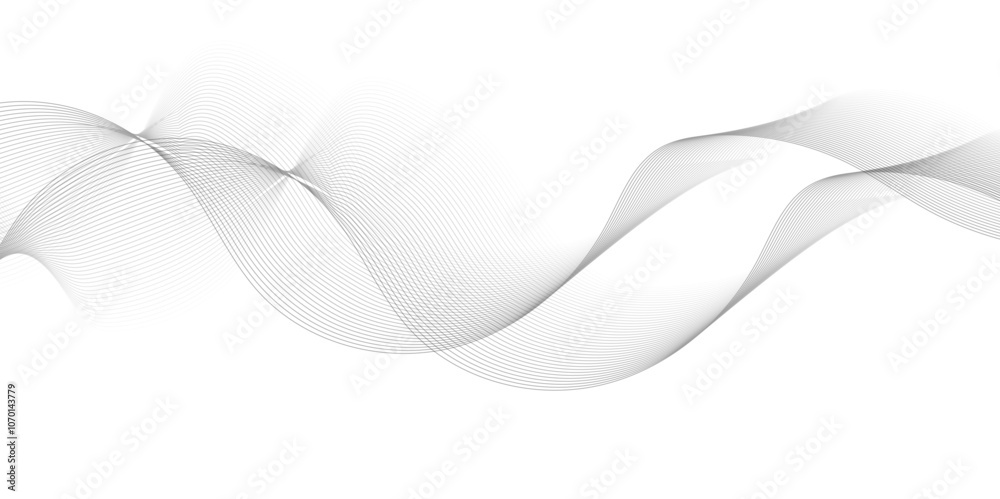 Obraz premium White wave curve lines banner background design. Abstract soft wave lines dynamic flowing gray light isolated background. Vector Illustration of the gray pattern of lines. Black stripes on white 