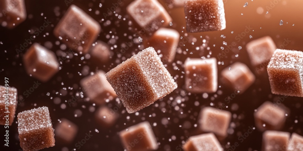 Aerial view of brown cane sugar against a soft, blurred background for a whimsical effect banner Aerial view of brown cane sugar against a soft, blurred background for a whimsical effect banner