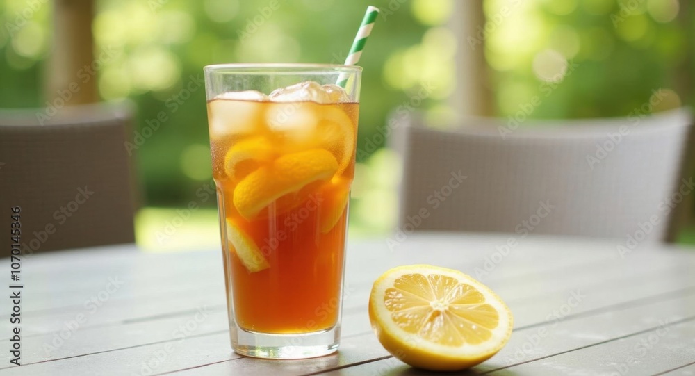 Refreshing iced tea with lemon slice Refreshing iced tea with lemon slice