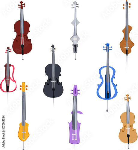 cello set cartoon. instrument classical, bow sound, performance musician cello sign. isolated symbol vector illustration