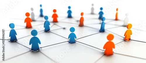 A digital network of interconnected figures, representing people and groups in the online world, symbolizing global collaboration and digital interaction
