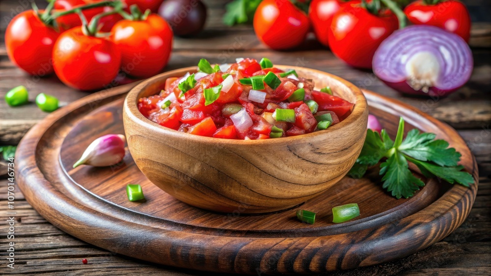Rustic Wooden Bowl with Fresh Salsa Sauce Isolated on Transparent Background for Food Photography Rustic Wooden Bowl with Fresh Salsa Sauce Isolated on Transparent Background for Food Photography