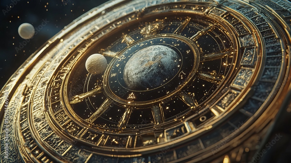 Zodiac signs inside of horoscope circle. Astrology in the sky with many stars and moons astrology and horoscopes concept Zodiac signs inside of horoscope circle. Astrology in the sky with many stars and moons astrology and horoscopes concept