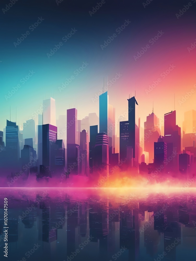 Neon Cityscape Reflection Neon Cityscape Reflection