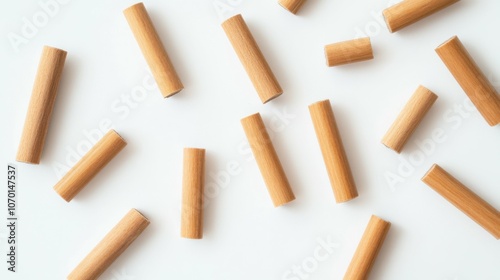 Dowels on a white background, top view, sharp details