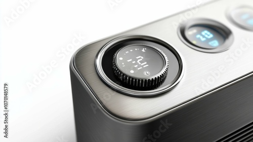 Space heater thermostat on a white background, side view, sharp details