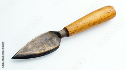 Garden dibber on a white background, top view, sharp details photo