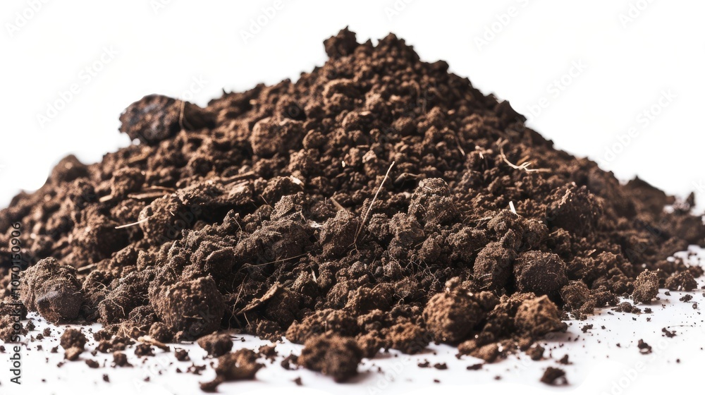 Pile of soil scattered isolated on white background and texture, clipping path