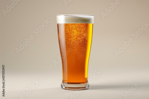 Glass of beer standing on a table with bubbles rising to the top